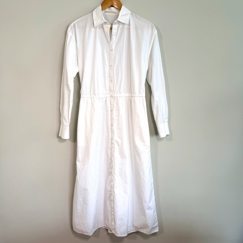 Everlane Classic White Supima Cotton Tie/Cinch Maxi Long Sleeve Dress Size S